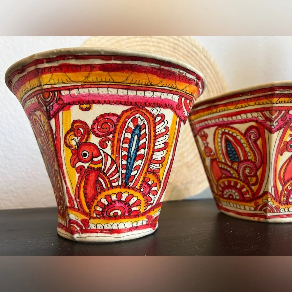 Exquisite leather Lamp shades(2) handmade by local artisans- Regal Peacock Motif